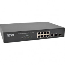 Tripp Lite 8-Port Gigabit Ethernet Switch L2 Managed SFP 10/100/1000Mbps - 8 x Gigabit Ethernet Network, 2 x Gigabit Ethernet Expansion Slot - Manageable - Twisted Pair, Optical Fiber - Modular - 2 Layer Supported - 1U High - Rack-mountable, Desktop - 5 Y