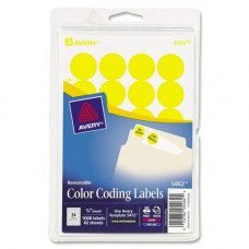 Avery &reg; 3/4" Round Color Coding Labels - Removable Adhesive - 3/4" Diameter - Round - Laser, Inkjet - Yellow - 24 / Sheet - 1008 / Pack - TAA Compliance 05462