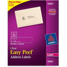 Avery &reg; Matte Clear Address Labels, Sure Feed(TM) Technology, Laser, 1" x 4", 200 Labels (15661) - Permanent Adhesive - 1" Width x 4" Length - Rectangle - Laser - Clear - 20 / Sheet - 200 / Pack - TAA Compliance 15661