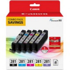 Canon CLI-281 Ink Cartridge/Paper Kit Combo Pack - Black, Cyan, Magenta, Yellow - Inkjet - TAA Compliance 2091C006