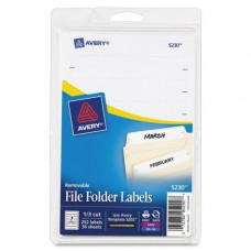 Avery &reg; File Folder Labels, Removable Adhesive, White, 1/3 Cut, 252 Labels (5230) - Removable Adhesive - 2/3" Width x 3 7/16" Length - Rectangle - Laser, Inkjet - White - Paper - 7 / Sheet - 252 / Pack - FSC, TAA Compliance 5230