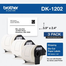 Brother DK Address Label - 2 2/5" Width x 3 29/32" Length - Rectangle - Thermal - White - Paper - 300 / Roll - 3 Roll - TAA Compliance DK12023PK