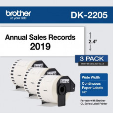 Brother DK Multipurpose Label - 2 2/5" Width x 100 ft Length - Rectangle - Thermal - Black on White - Paper - 3 Roll - TAA Compliance DK22053PK