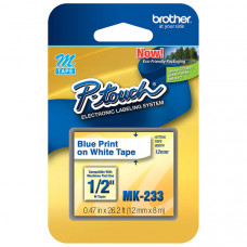 Brother 12mm (1/2") Blue on White Non-Laminated Tape (8m/26.2') (1/Pkg) - TAA Compliance MK233
