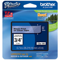 Brother 18mm (3/4") Black on Clear Laminated Tape (8m/26.2') (1/Pkg) - TAA Compliance TZE141