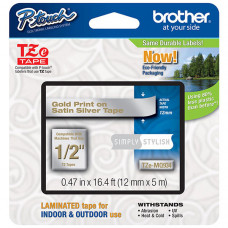 Brother 12mm (1/2") Simply Stylish Gold on Satin Silver Laminated Tape (5m/16.4') (1/Pkg) - TAA Compliance TZEMQ934