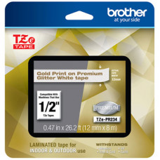 Brother 12MM 8M GOLD ON GLITTER WHITE - TAA Compliance TZEPR234