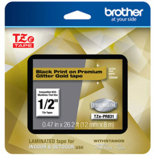 Brother 12MM 8M BLACK ON GLITTER GOLD - TAA Compliance TZEPR831